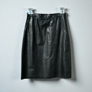 🌻VINTAGE 80s 90s Forenza Black Leather High Waist Pencil Skirt Women's Size S